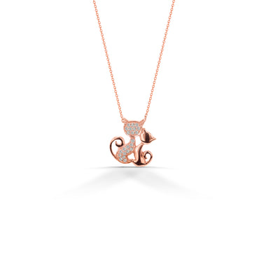 Diamond Cat Necklace in Two Tone made in Gold.