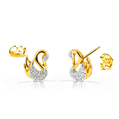 Diamond Swan Stud Earrings in Solid Gold