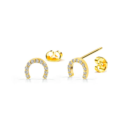 Diamond Horseshoe Lucky Stud Earrings in Solid Gold