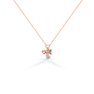 Gold Angel Charm Necklace With 0.05 Ctw Diamonds