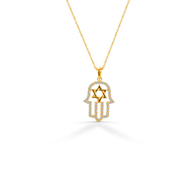 Diamond Hamsa Hand Star of David Necklace in 10k 14k 18k Gold