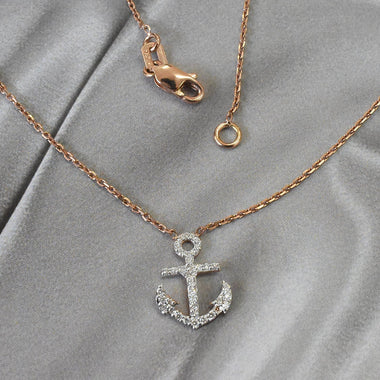 Diamond Anchor Necklace in Solid Gold