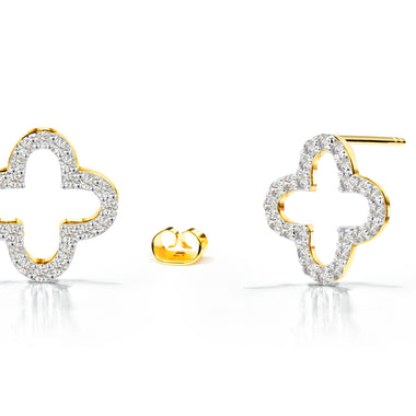 Diamond Clover Stud Earrings in Solid Gold