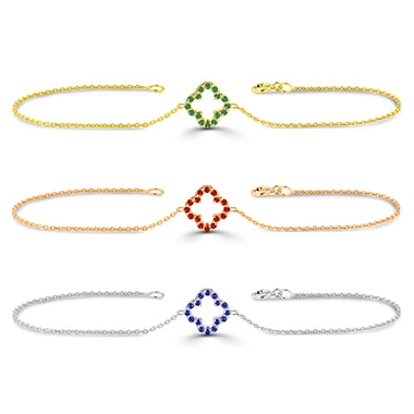 Mini Clover Bracelet in Precious Stones Natural Emerald Ruby Sapphire