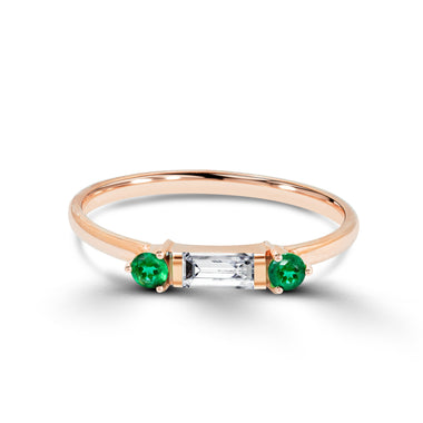 0.30 Ct Baguette Diamond and Emerald in 10k, 14k and 18k Gold