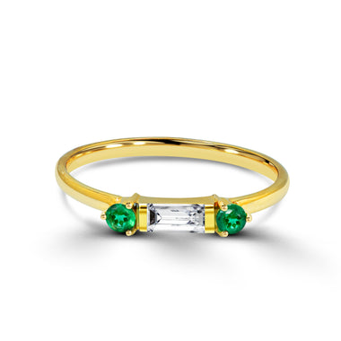 0.30 Ct Baguette Diamond and Emerald in 10k, 14k and 18k Gold