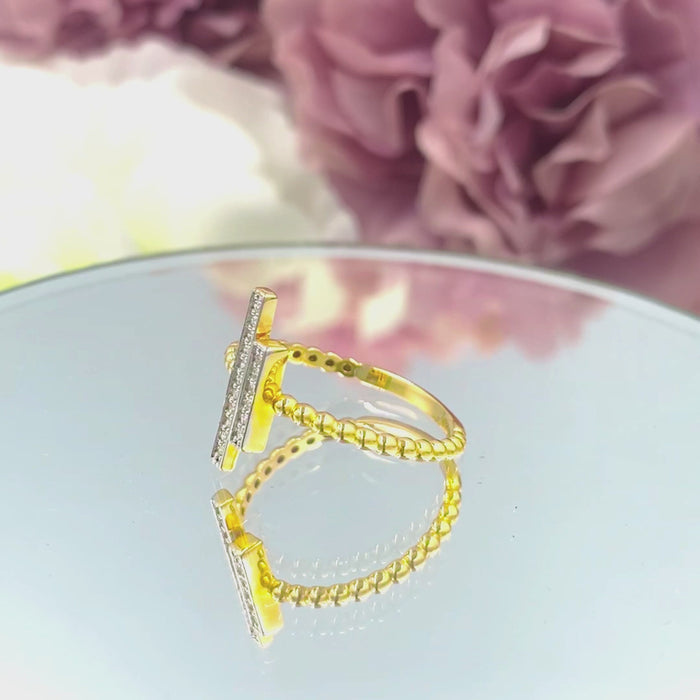 Diamond Bar Ring / Pave Diamond Two Bar Ring / Parallel Bar Ring / 10k 14k 18k Gold Bar Ring / Rose Gold White Gold Natural Diamond Ring / OJDR776