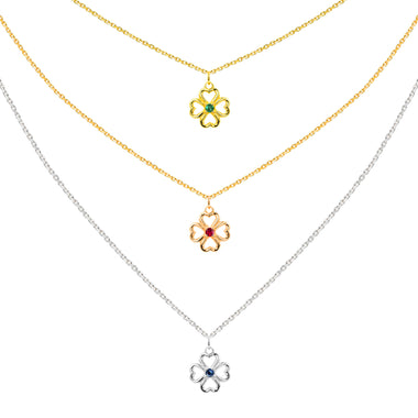 0.04 Ct Emerald, Ruby and Sapphire Clover Necklace