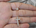 Lariat Diamond Cross Necklace in Rose, Yellow, and White Gold