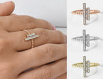 Diamond Bar Ring / Pave Diamond Two Bar Ring / Parallel Bar Ring / 10k 14k 18k Gold Bar Ring / Rose Gold White Gold Natural Diamond Ring / OJDR776