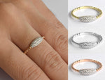 Micro Pave Diamond Wedding Ring / Dainty Cluster Diamond Ring 10k 14k 18k Gold / Thin Wedding Band / Beaded Band Ring
