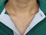 Long bar Necklace with Baguette Cut Diamonds