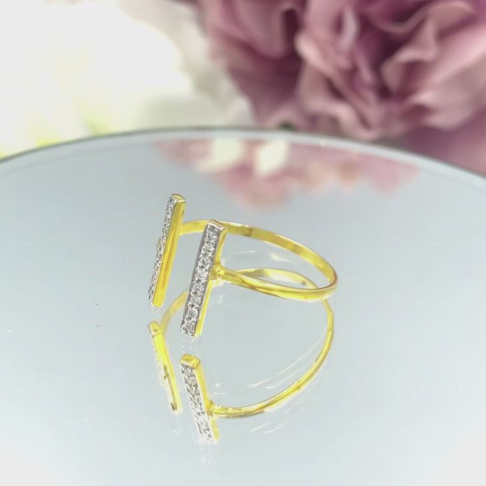 Open Design Open Bar Diamond Ring / Parallel Bar Ring / Two Bar Diamond Ring / 10k 14k 18k Gold / Minimalist Everyday Diamond Ring