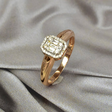 SALE !! 18K Rose Gold And Diamond / Classic Plain Diamond Ring / Baguette and Round Diamond / Solid Gold Ring / Plain Thick Band Ring / DR72 - Jewels By Tarry