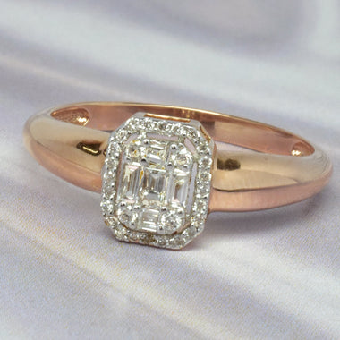 SALE !! 18K Rose Gold And Diamond / Classic Plain Diamond Ring / Baguette and Round Diamond / Solid Gold Ring / Plain Thick Band Ring / DR72 - Jewels By Tarry