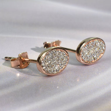 18k Solid Rose Gold Stud Earring / Diamond Stud Earring / Diamond Cluster Earring / Oval Stud Earring / Dainty Plain Elegant Earring / DE102 - Jewels By Tarry