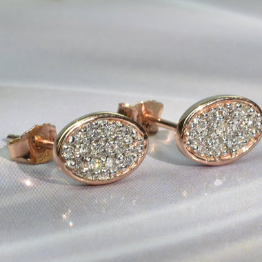 18k Solid Rose Gold Stud Earring / Diamond Stud Earring / Diamond Cluster Earring / Oval Stud Earring / Dainty Plain Elegant Earring / DE102 - Jewels By Tarry