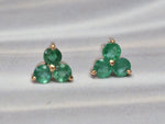 Emerald Earring / Tiny Emerald Trio Stud Earrings / Three emerald Stud / 18k 14k 10k Gold Stud / Anniversary Gift / Wedding Birthday Gift - Jewels By Tarry