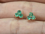 Emerald Earring / Tiny Emerald Trio Stud Earrings / Three emerald Stud / 18k 14k 10k Gold Stud / Anniversary Gift / Wedding Birthday Gift - Jewels By Tarry