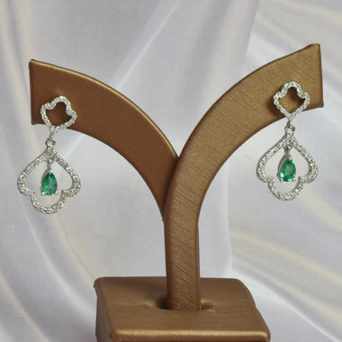 Emerald Earrings With Round Diamond In 18k Solid Gold / Emerald Drop Earring / Small Dangle Earring / Natural Emerald Earring / DE48 - Jewels By Tarry