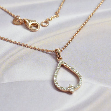 Dainty Diamond Necklace / 18k Rose Gold Necklace / Minimal Gold Necklace / Pear Outline Delicate Necklace / Pave Set Diamond 0.18 ct / DP61 - Jewels By Tarry