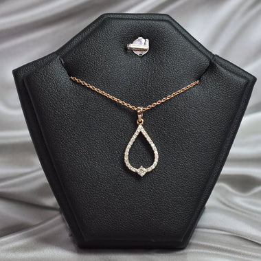 Dainty Diamond Necklace / 18k Rose Gold Necklace / Minimal Gold Necklace / Pear Outline Delicate Necklace / Pave Set Diamond 0.18 ct / DP61 - Jewels By Tarry