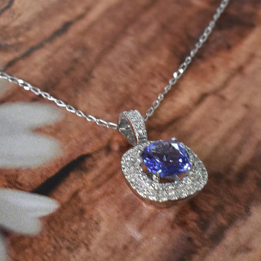 Tanzanite Diamond Necklace / High Quality Natural Diamond Necklace / 18k Solid White Gold / AAA Tanzanite / Simple Pendant Necklace / DP515 - Jewels By Tarry