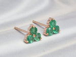 Emerald Earring / Tiny Emerald Trio Stud Earrings / Three emerald Stud / 18k 14k 10k Gold Stud / Anniversary Gift / Wedding Birthday Gift - Jewels By Tarry