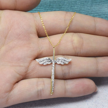 18k Gold Angel Wing Diamond Pendant Necklace / 0.39ct Diamond Angel Pendant Necklace / Valentine Jewelry / Valentine gift / DP684 - Jewels By Tarry