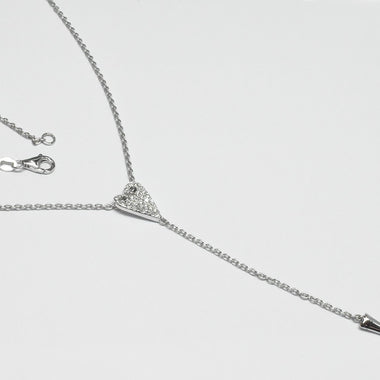 18k white Gold Lariat Necklace / Diamond Heart Necklace / Diamond Lariat Necklace / Dainty Heart Lariat / Valentine Jewelry / DP672 - Jewels By Tarry