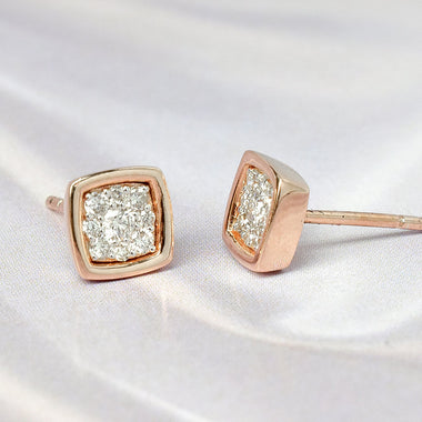Gold Diamond Stud Earring / 18k Solid Gold Studs / Diamond Square Studs / Diamond Studs For Women / 18k Rose Gold Simple Diamond Stud / DE47 - Jewels By Tarry