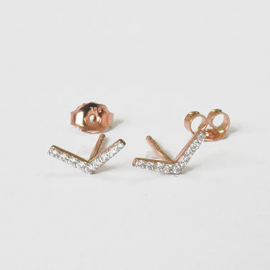 Dainty Diamond Pave Earrings Studs in 14k 18k Solid Gold / Chevron Earrings / V stud Earrings / Diamond Studs Minimal Studs / 1839/06 - Jewels By Tarry