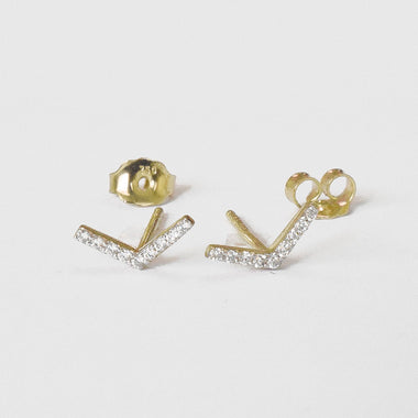 Dainty Diamond Pave Earrings Studs in 14k 18k Solid Gold / Chevron Earrings / V stud Earrings / Diamond Studs Minimal Studs / 1839/06 - Jewels By Tarry