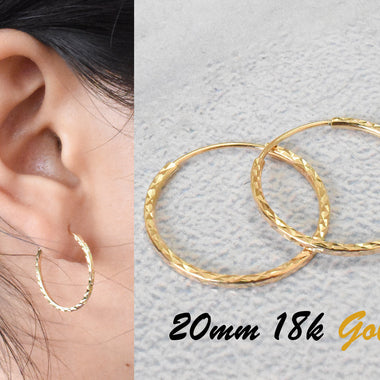 18k Gold Hoop Earrings / Textured Diamond Cut Hoop / Thin Endless 1.2mm Tube Hoop / Everyday Hoop Wedding Anniversary Graduation / JBTH02 - Jewels By Tarry
