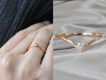 V Ring with Round Diamond in White Gold, Yellow Gold, Rose gold
