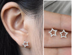 Tiny Diamond Star Stud Earrings / 18k 14k 10k Solid Gold / Star Earrings / Pave Diamond / Natural Diamond Everyday Tiny Earrings / OJGD20/37 - Jewels By Tarry