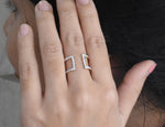 Double Row Diamond Ring / Two Band Ring / 10k 14k 18k Gold Ring / Parallel Open Bar Diamond Ring / Wedding Engagement Band / Statement Ring