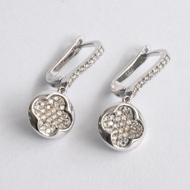 18k White Gold Diamond / Clover Post Earring Leverback Closure / Diamond Dangle Lucky Clover Bridal Earring / DE50 - Jewels By Tarry