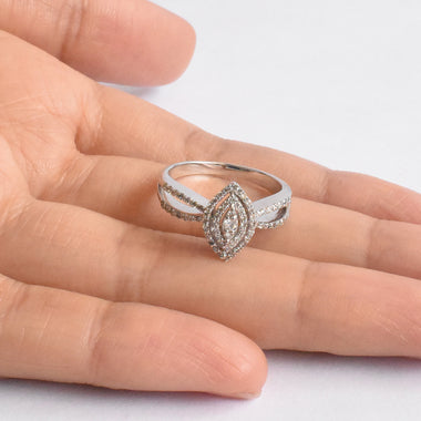 18k Solid White / Gold Pave Diamond Marquise Shape Ring / Cluster Diamond Statement Ring / 0.36 CTw Round Diamond Statement Ring / DR101 - Jewels By Tarry