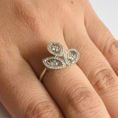 Classic Diamond Ring in 18k White Gold / Marquise Shape Pave Round Diamond Ring / Vintage Style Cocktail Diamond Ring Natural Diamond / DR95 - Jewels By Tarry