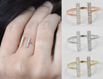 Open Design Open Bar Diamond Ring / Parallel Bar Ring / Two Bar Diamond Ring / 10k 14k 18k Gold / Minimalist Everyday Diamond Ring