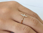 Diamond Ring / 10k 14k 18k Gold Ring / Micro Pave Diamond Stackable Ring / Elongated Pave Diamond Ring Wedding Ring Promise Ring