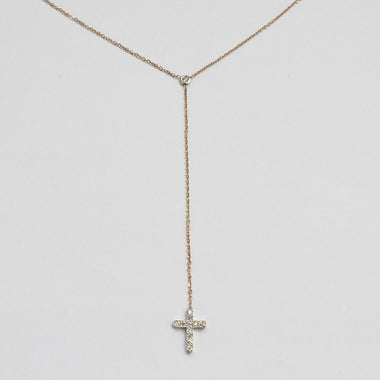 Cross Lariat Necklace in 10k, 14k, and 18k Gold