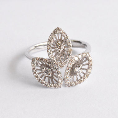 Classic Diamond Ring in 18k White Gold / Marquise Shape Pave Round Diamond Ring / Vintage Style Cocktail Diamond Ring Natural Diamond / DR95 - Jewels By Tarry