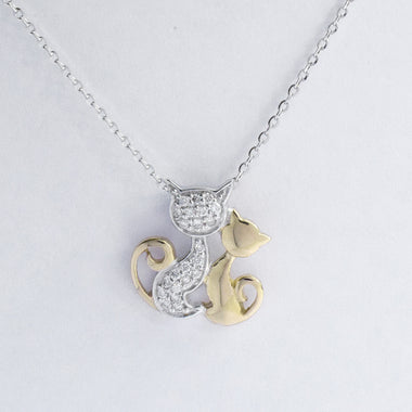Diamond Cat Necklace in Two Tone made in Gold.