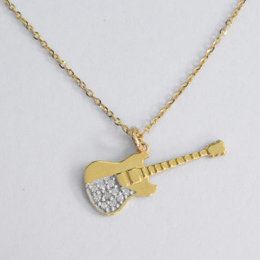 Diamond Guitar Pendant Necklace in 10k, 14k, and 18k Gold