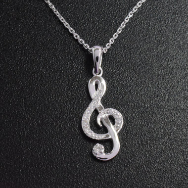 Diamond Music Note Treble Clef Necklace