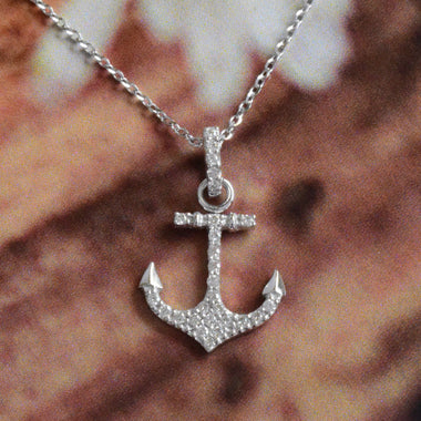 Diamond Anchor Necklace in 10k, 14k, and 18k Gold