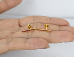 Dainty Ruby Stud Earrings / 10k 14k 18k Solid Gold Earrings / 15mm Long Bar Earrings / Delicate Studs / Micro Pave Genuine Ruby / DE800 - Jewels By Tarry