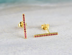 Dainty Ruby Stud Earrings / 10k 14k 18k Solid Gold Earrings / 15mm Long Bar Earrings / Delicate Studs / Micro Pave Genuine Ruby / DE800 - Jewels By Tarry